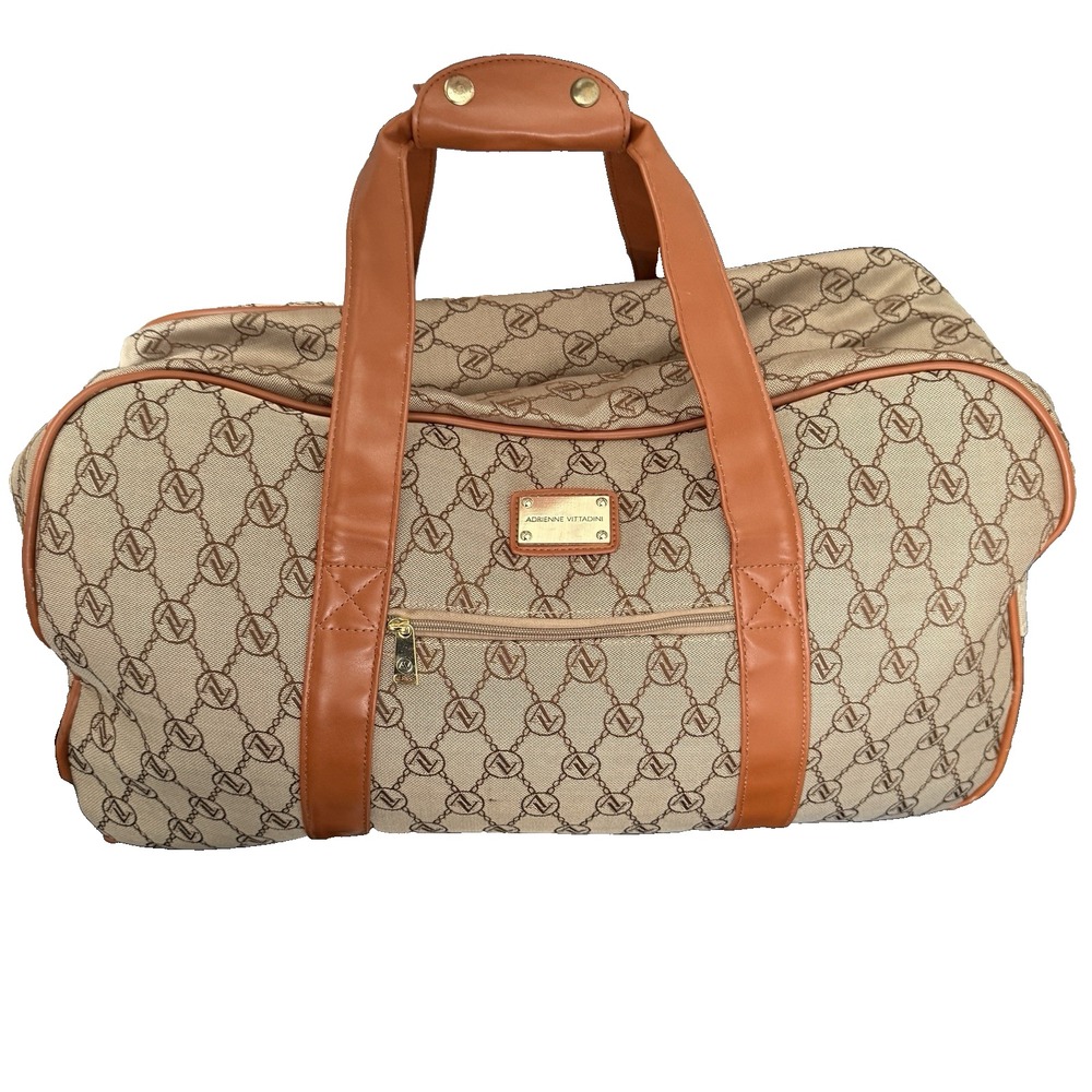 Adrienne Vittadini Duffle Bag Signature Print Monogram Italian Travel Luggage - Picture 3 of 16
